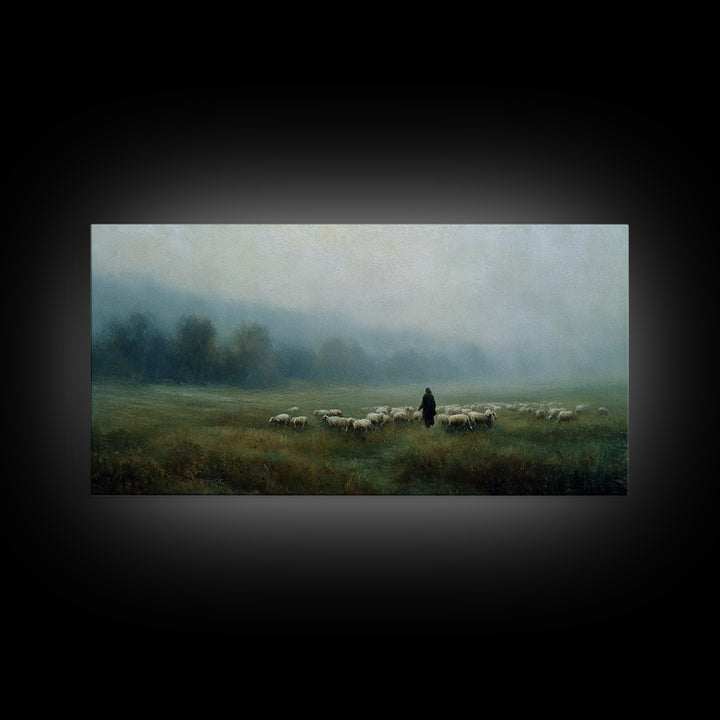 Misty Shepherd Path | Framed Canvas Print | Christian Wall Art | Jesus Painting | Christian Art Canvas | Moody Christian Art | Christmas Ar