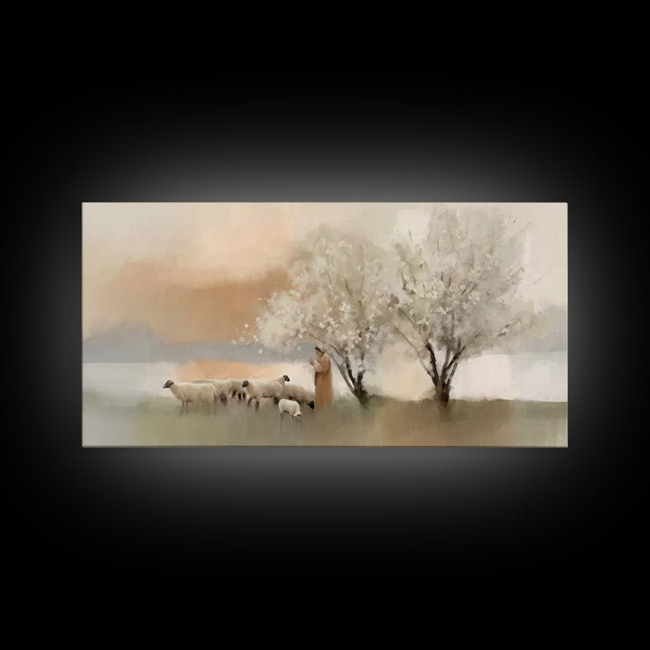 Graceful Pastures - Framed Canvas Print - Christian Decor For Home - Jesus Canvas Art - White Christmas Art - Christian Art Canvas