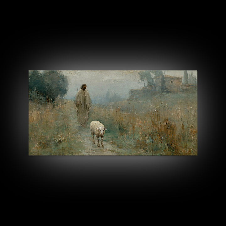 Shepherds Pathway – Framed Canvas Print – Christian Wall Art – Jesus Painting – Christian Art Canvas – Pastoral Scenery – Christian Decor