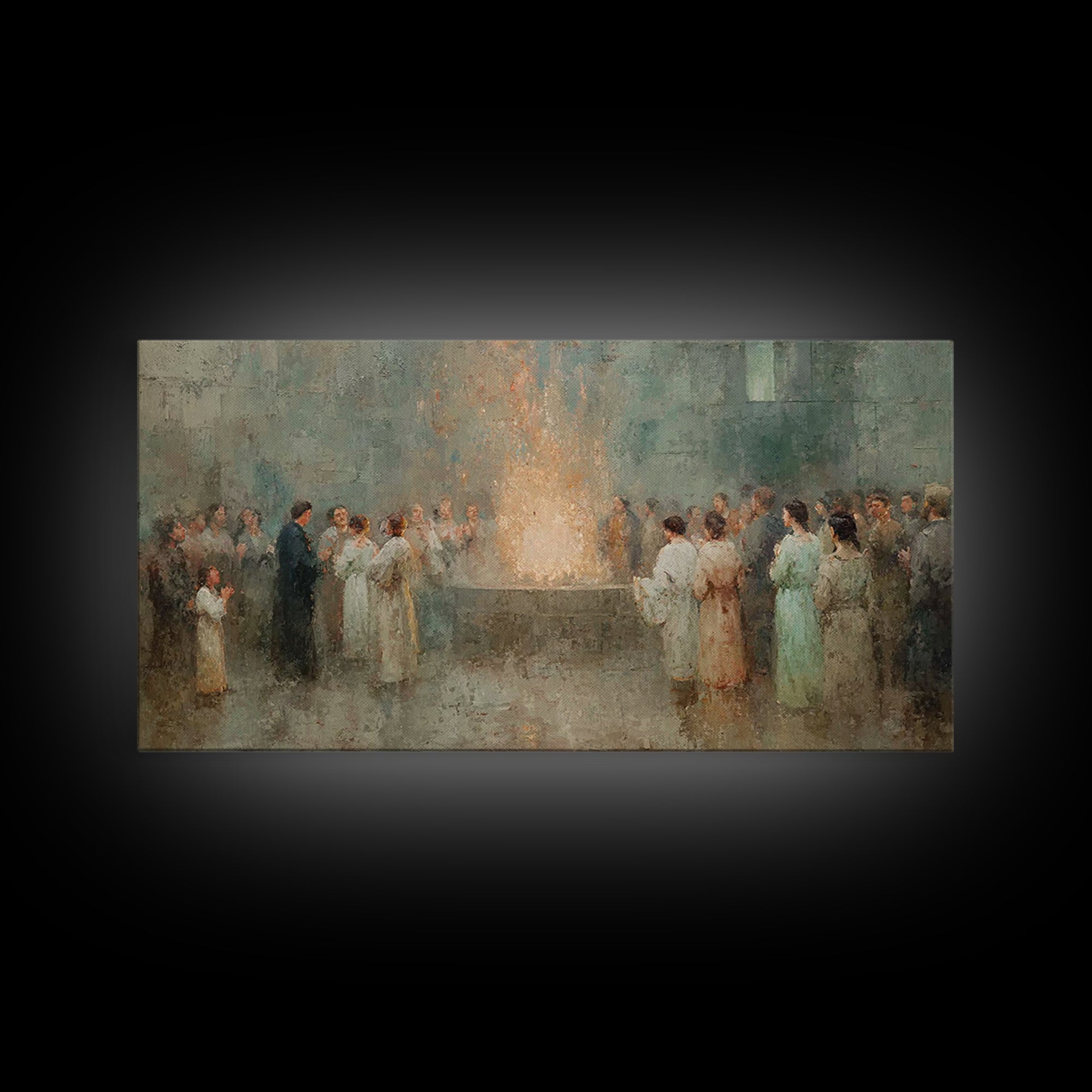 Holy Fire Circle, Framed Canvas Print, Christian Art Canvas, Christian Painting, Christmas Wall Art, Christian Christmas Art