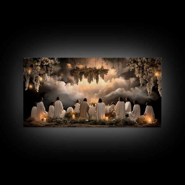 Heavenly Supper Glow – Framed Canvas Print – Christian Art Canvas – Christian Wall Art – Jesus Painting – Christmas Art – Christian Decor