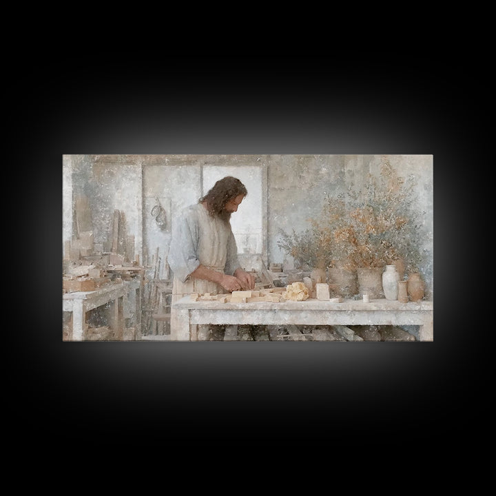 Carpenter’s Grace – Framed Canvas Print – Christian Wall Art – Christian Art Canvas – Jesus Painting – Vintage Christian Art – Christian De