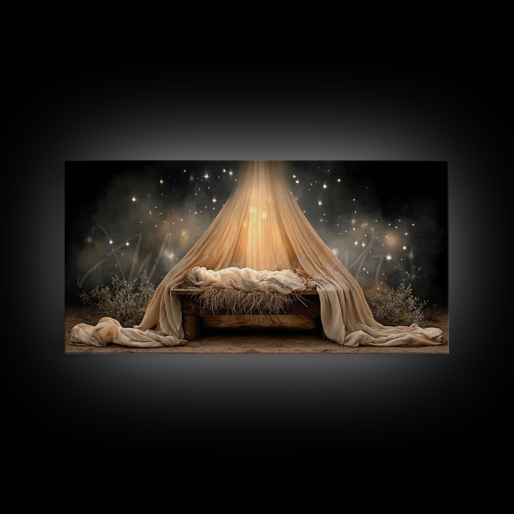 Heavenly Manger – Framed Canvas Print – Christian Wall Art – Jesus Painting – Christmas Art – Christian Art Canvas – Christian Christmas Ar
