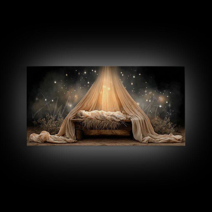 Heavenly Manger – Framed Canvas Print – Christian Wall Art – Jesus Painting – Christmas Art – Christian Art Canvas – Christian Christmas Ar