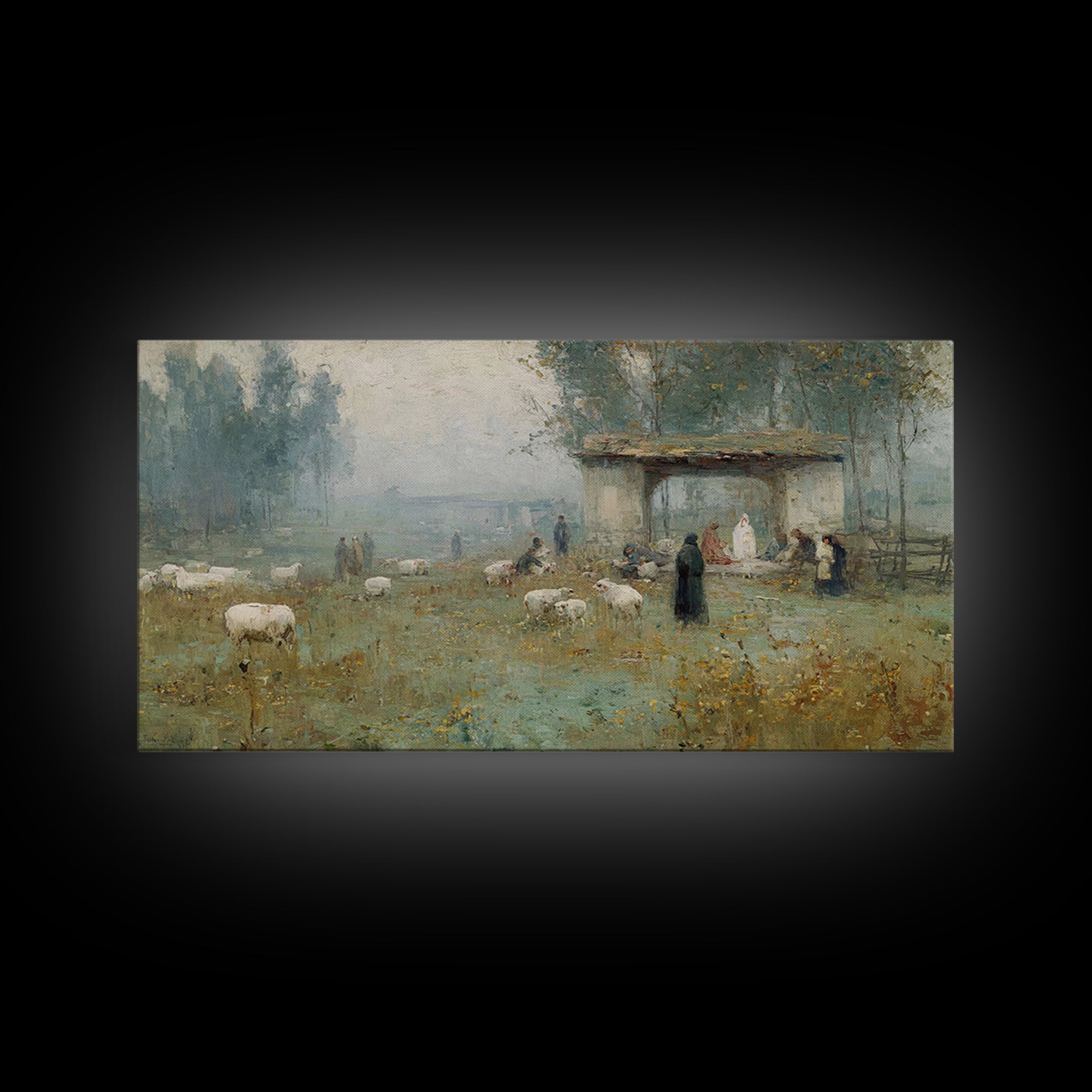 Pastoral Nativity, Framed Canvas Print, Christian Art Canvas, Christmas Art, Jesus Painting, Christian Wall Art, Christian Christmas Art