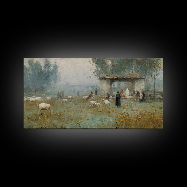 Pastoral Nativity, Framed Canvas Print, Christian Art Canvas, Christmas Art, Jesus Painting, Christian Wall Art, Christian Christmas Art