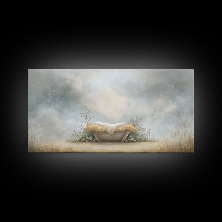 Silent Manger – Framed Canvas Print – Christian Art Canvas – Christian Wall Art – Jesus Painting – Christmas Art – Christian Christmas Art