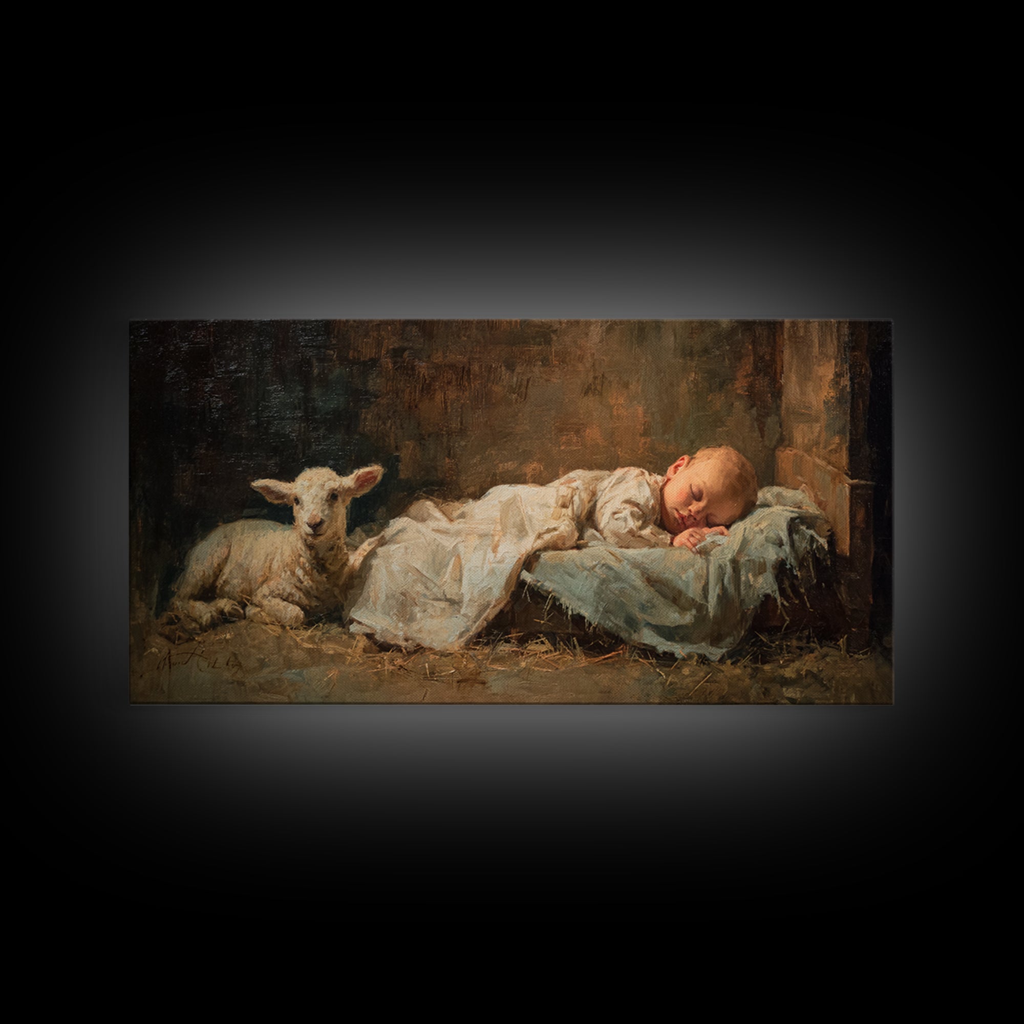 Sacred Slumber | Framed Canvas Print | Christian Wall Art | Jesus Painting | Christian Christmas Art | Christian Art Canvas | Christmas Art