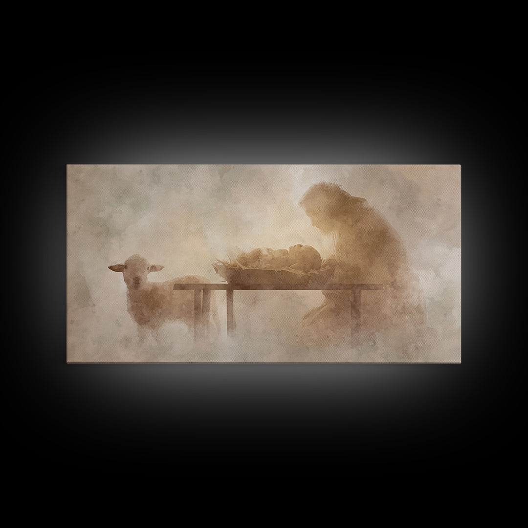 Bethlehem Soft Glow – Framed Canvas Print – Christian Wall Art – Christmas Art Prints – Jesus Christmas Art – Christian Art Gift