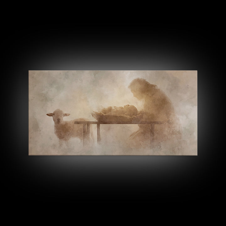 Bethlehem Soft Glow – Framed Canvas Print – Christian Wall Art – Christmas Art Prints – Jesus Christmas Art – Christian Art Gift