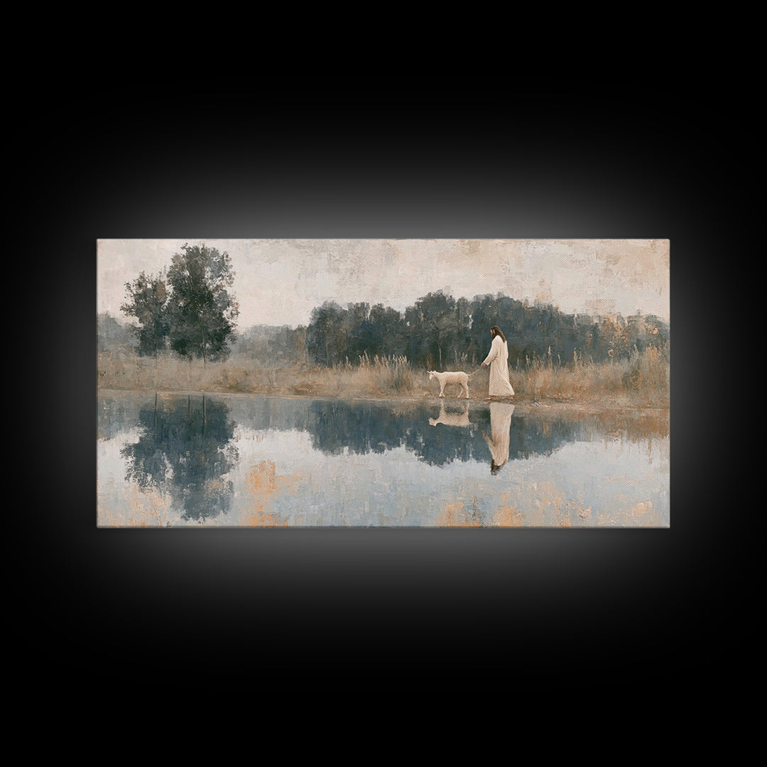 Pastoral Grace Shore – Framed Canvas Print – Christian Art Canvas – Jesus Painting – Christian Wall Art – Christian Decor