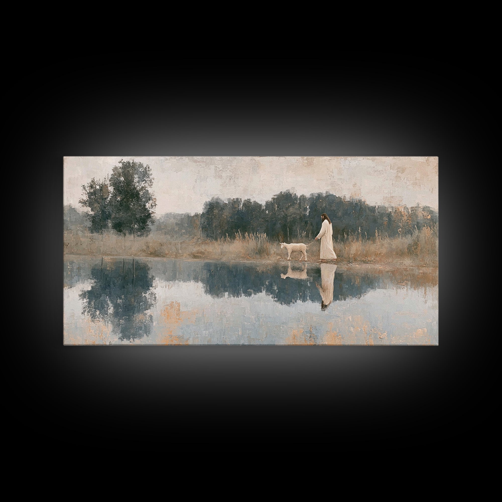 Pastoral Grace Shore – Framed Canvas Print – Christian Art Canvas – Jesus Painting – Christian Wall Art – Christian Decor