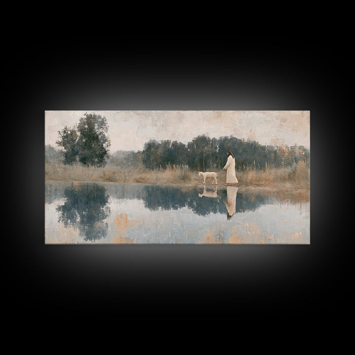 Pastoral Grace Shore – Framed Canvas Print – Christian Art Canvas – Jesus Painting – Christian Wall Art – Christian Decor