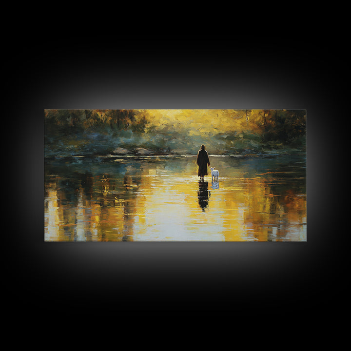 Golden Shepherd Path – Framed Canvas Print – Christian Wall Art – Jesus Painting – Christian Art Canvas – Christian Christmas Art