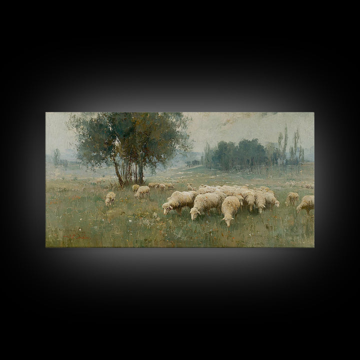 Radiant Meadow Flock, Framed Canvas Print, Christian Art, Christian Wall Art, Christian Art Canvas, Christian Paintings, Christmas Art, Chr