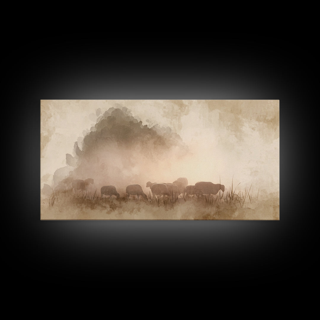 Sunlit Shepherd Fields – Framed Canvas Print – Christian Art – Christian Wall Art – Jesus Painting – Christian Christmas Art – Christian Ar