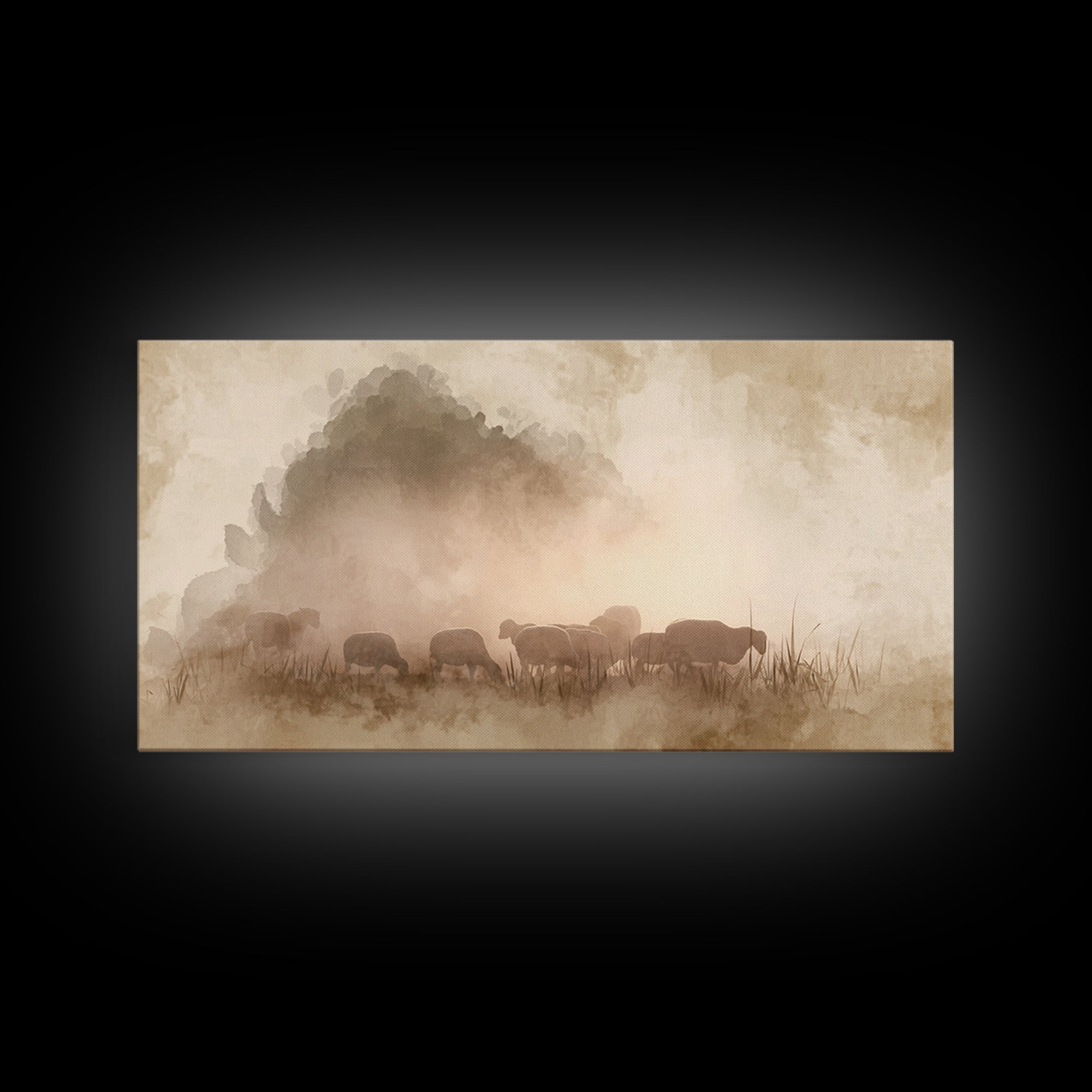 Sunlit Shepherd Fields – Framed Canvas Print – Christian Art – Christian Wall Art – Jesus Painting – Christian Christmas Art – Christian Ar