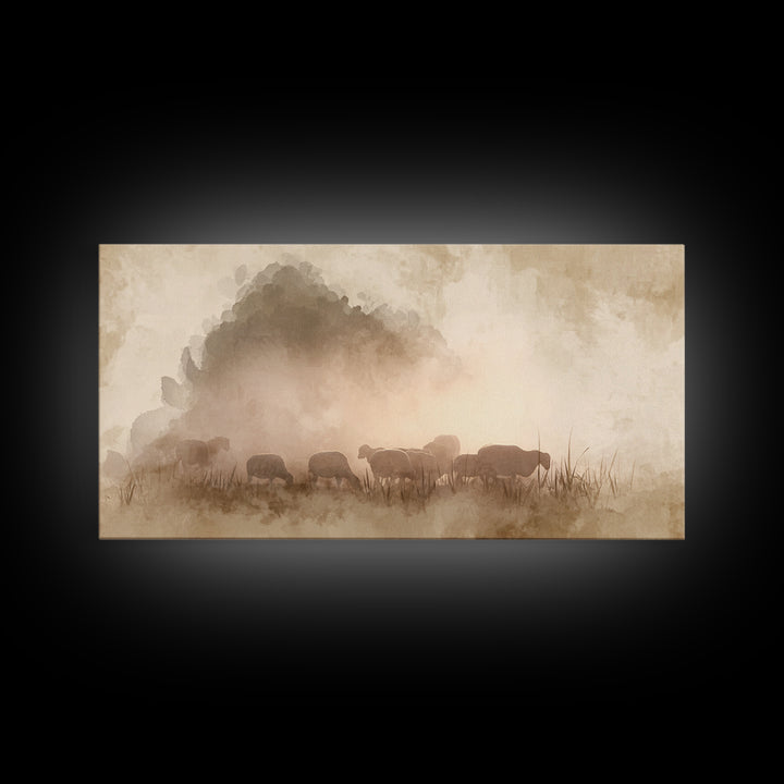 Sunlit Shepherd Fields – Framed Canvas Print – Christian Art – Christian Wall Art – Jesus Painting – Christian Christmas Art – Christian Ar