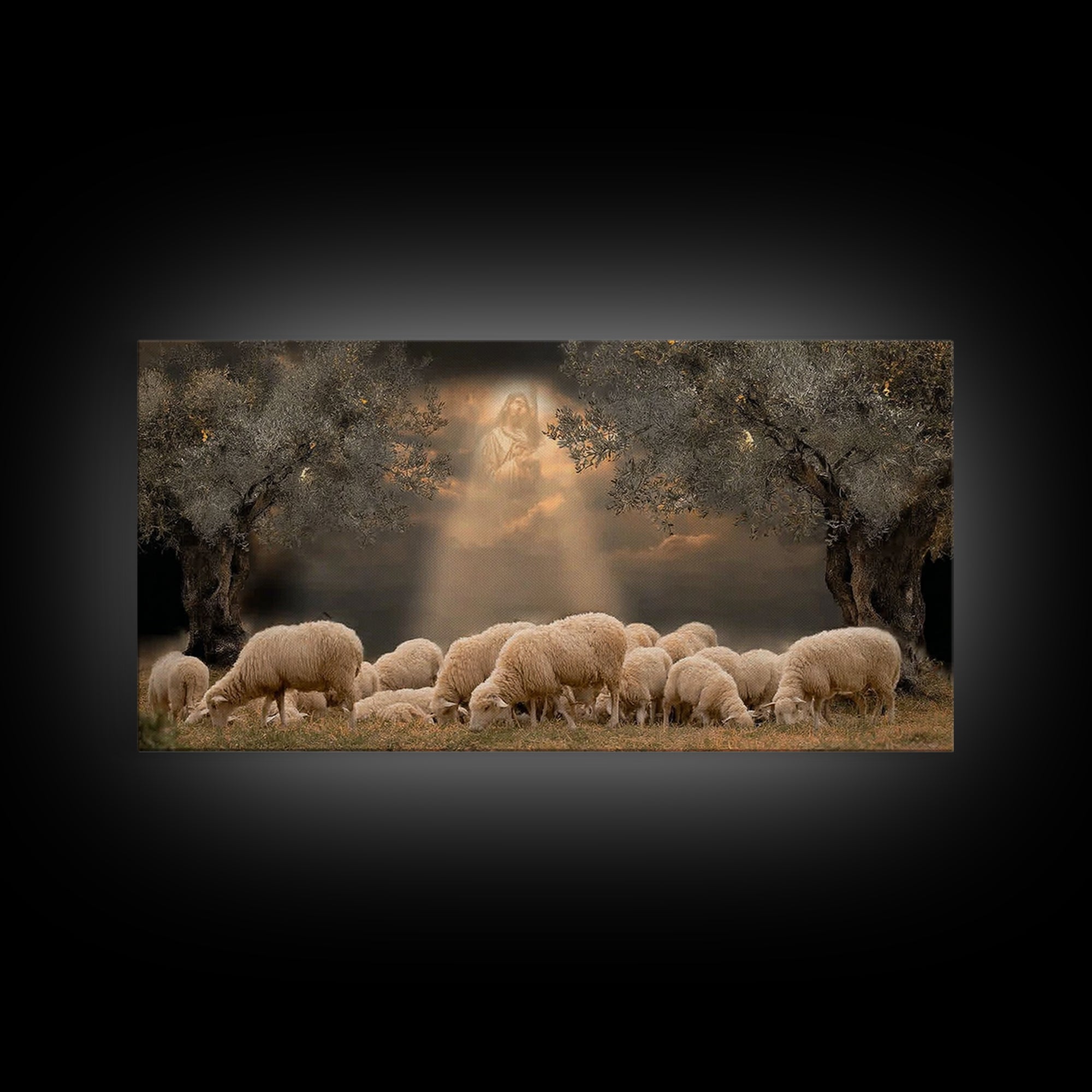 Heavenly Pasture Vision, Framed Canvas Print, Christian Christmas Art, Christian Wall Art, Jesus Painting, Christian Art Canvas, Christmas