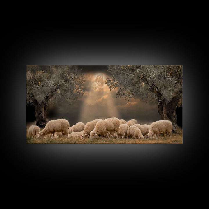 Heavenly Pasture Vision, Framed Canvas Print, Christian Christmas Art, Christian Wall Art, Jesus Painting, Christian Art Canvas, Christmas