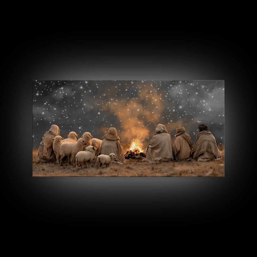 Night Watch Glory, Framed Canvas Print, Christian Wall Art, Christmas Art, Jesus Painting, Christian Art Canvas, Christian Christmas Art, C