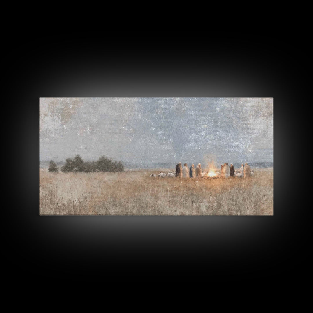 Fireside Revelation – Framed Canvas Print – Christian Art Canvas – Christian Wall Art – Jesus Painting – Christmas Art – Christian Christma