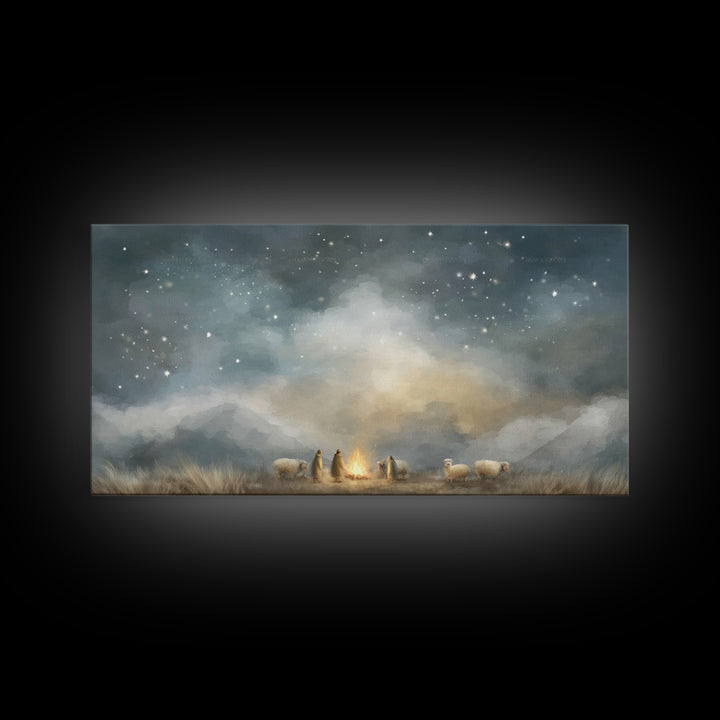 Shepherds Under Heaven, Framed Canvas Print, Christian Art Canvas, Christian Wall Art, Jesus Painting, Christmas Art, Christian Christmas A