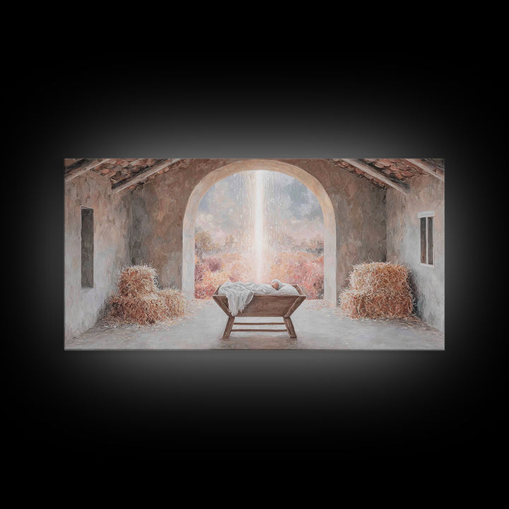Blessed Manger Light – Framed Canvas Print – Christian Wall Art – Christian Art Canvas – Christmas Art – Christian Christmas Decor