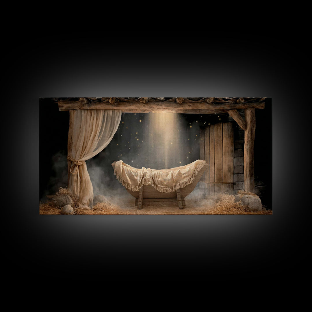 Holy Night Cradle | Framed Canvas Print | Christian Art Prints | Christmas Canvas Wall Art | Framed Christmas Art | Christian Decoration