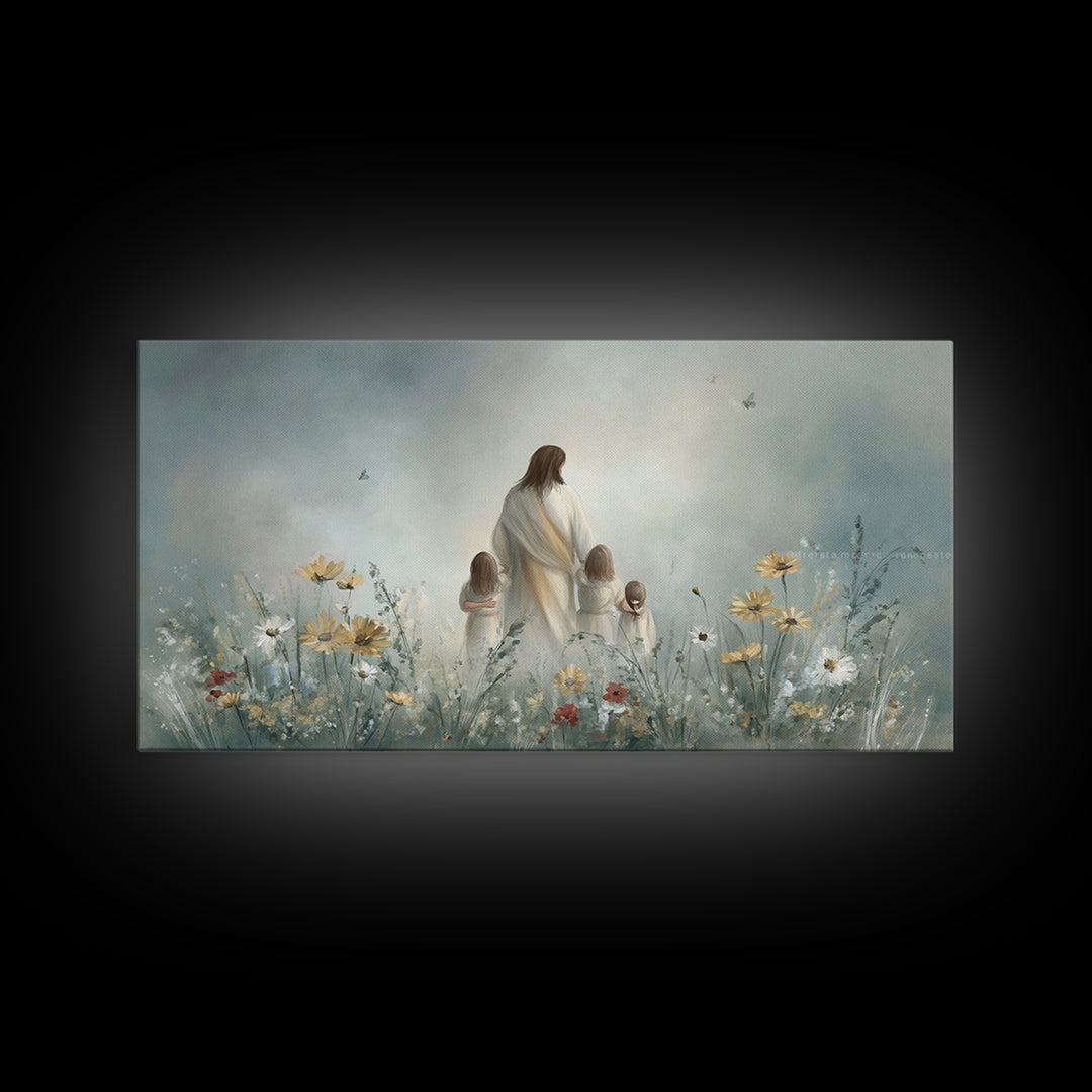 Heavenly Meadow, Framed Canvas Print, Christian Wall Art, Jesus Painting, Christian Art Canvas, Large Christian Painting, Christian Christm