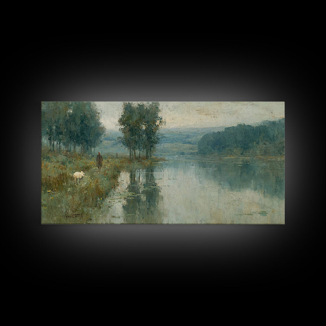 Quiet Pasture Light - Framed Canvas Print - Christian Wall Art - Christian Art Canvas - Jesus Painting - Christian Christmas Art