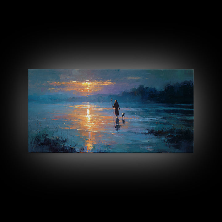 Evening Shepherd Walk - Framed Canvas Print - Christian Wall Art - Jesus Painting - Christian Christmas Art - Christian Art Canvas