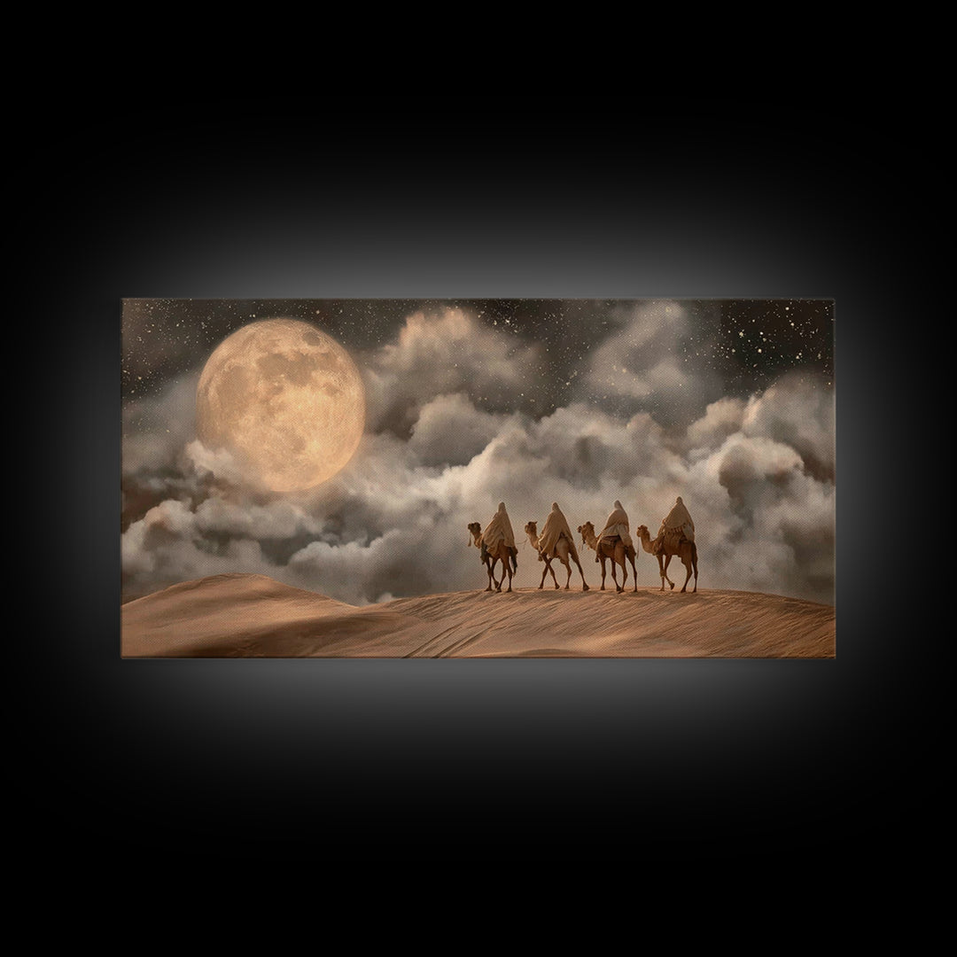 Desert Moon Journey, Framed Canvas Print, Christian Art Canvas, Christian Art Print, Christian Wall Art, Christian Christmas Art, Jesus Pai