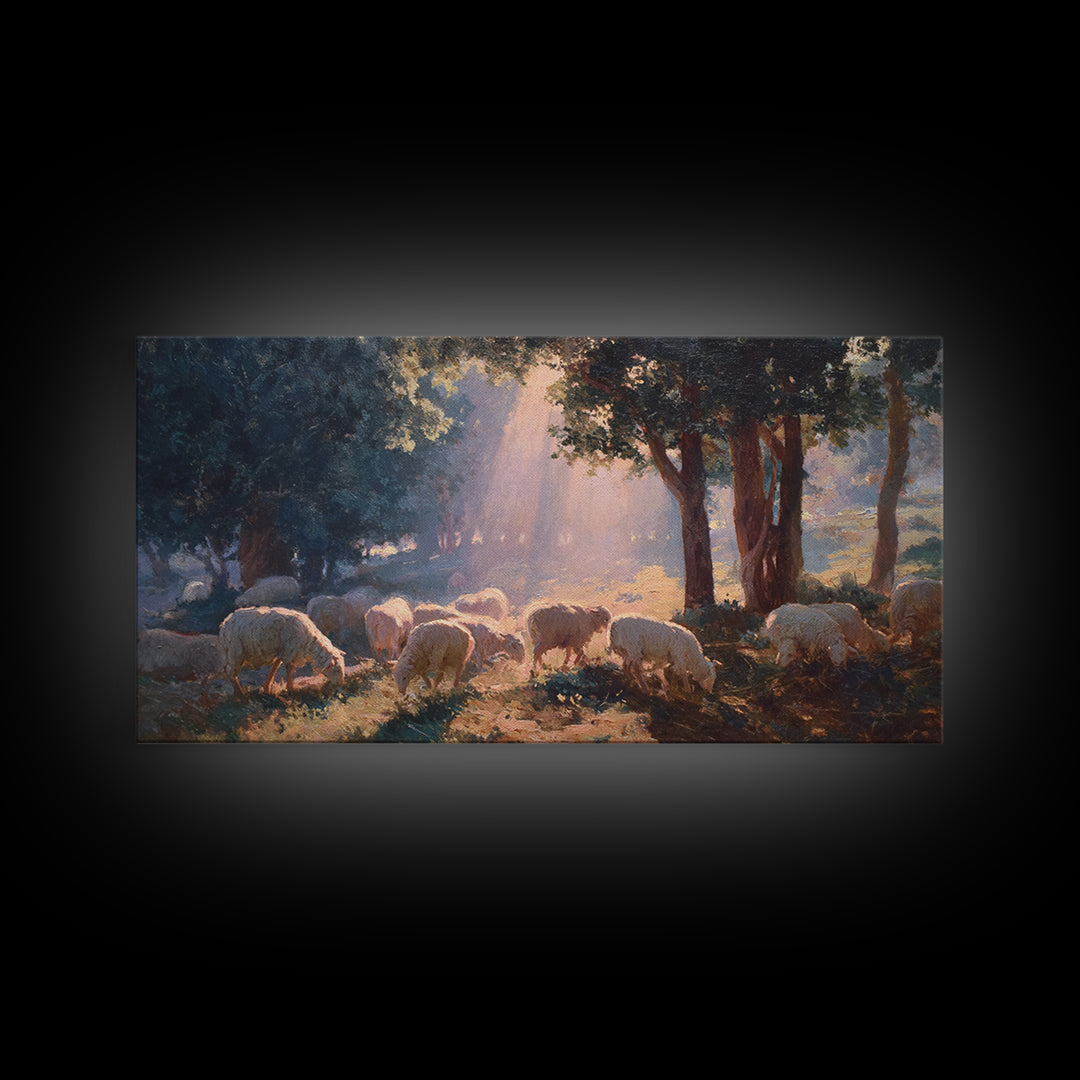 Pastoral Peace – Framed Canvas Print – Christian Art Print – Christmas Art – Christian Wall Art – Jesus Painting – Christian Art Canvas