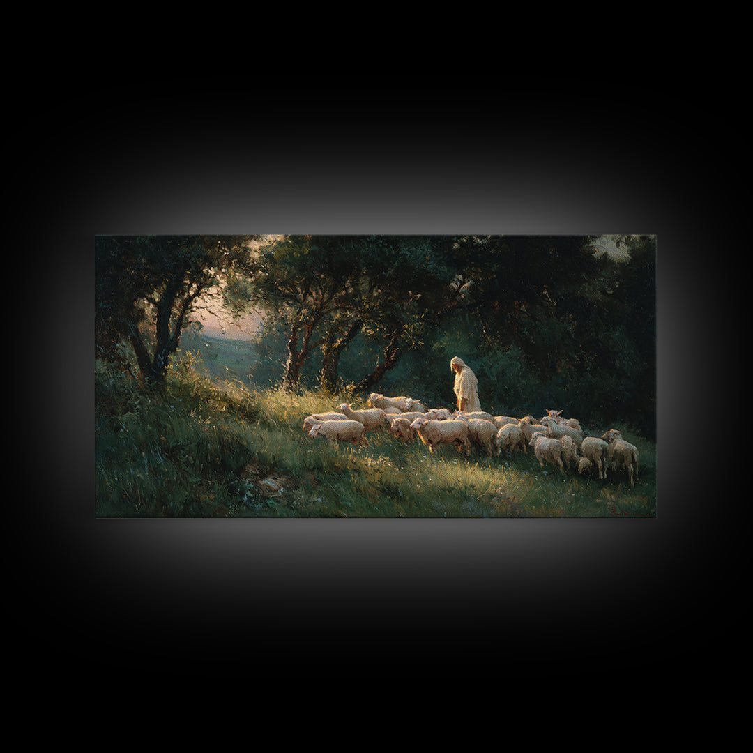 Shepherds Of Light - Framed Canvas Print - Christian Wall Art - Jesus Painting - Pastoral Scenery - Christian Christmas Art