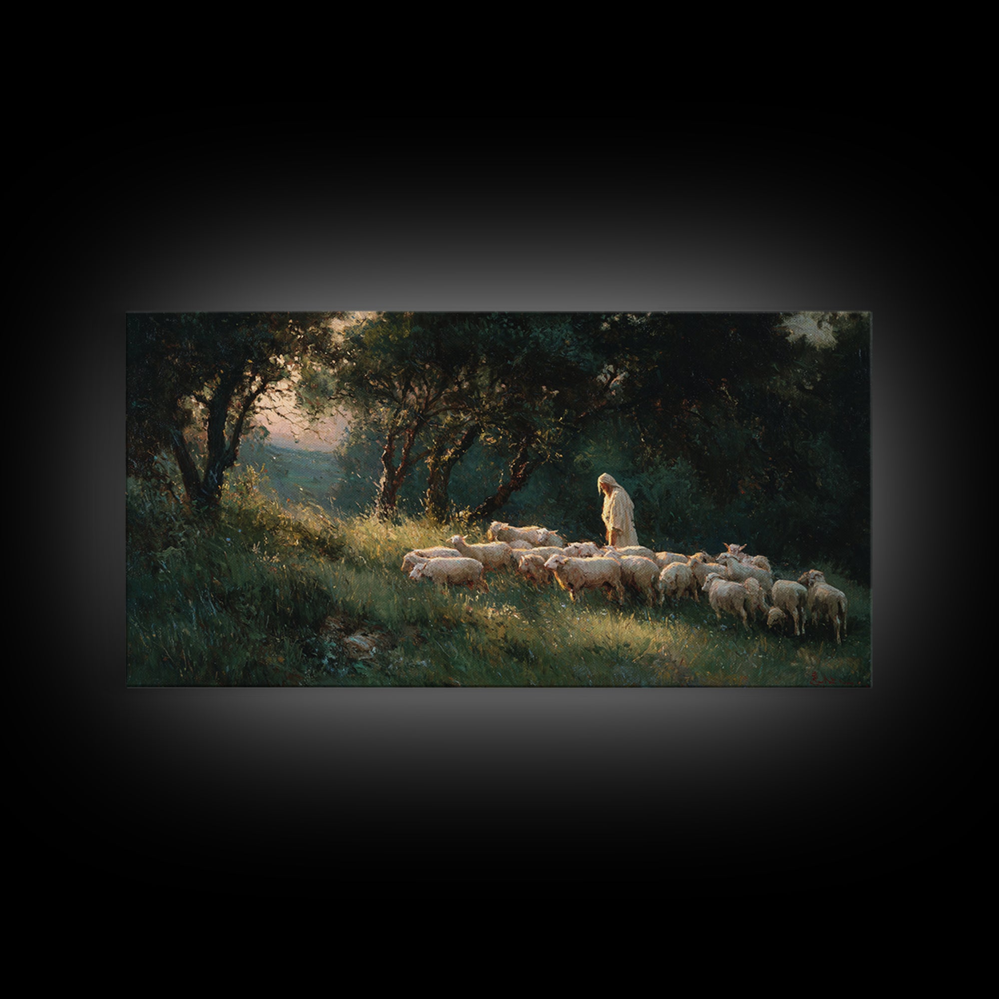 Shepherds Of Light - Framed Canvas Print - Christian Wall Art - Jesus Painting - Pastoral Scenery - Christian Christmas Art