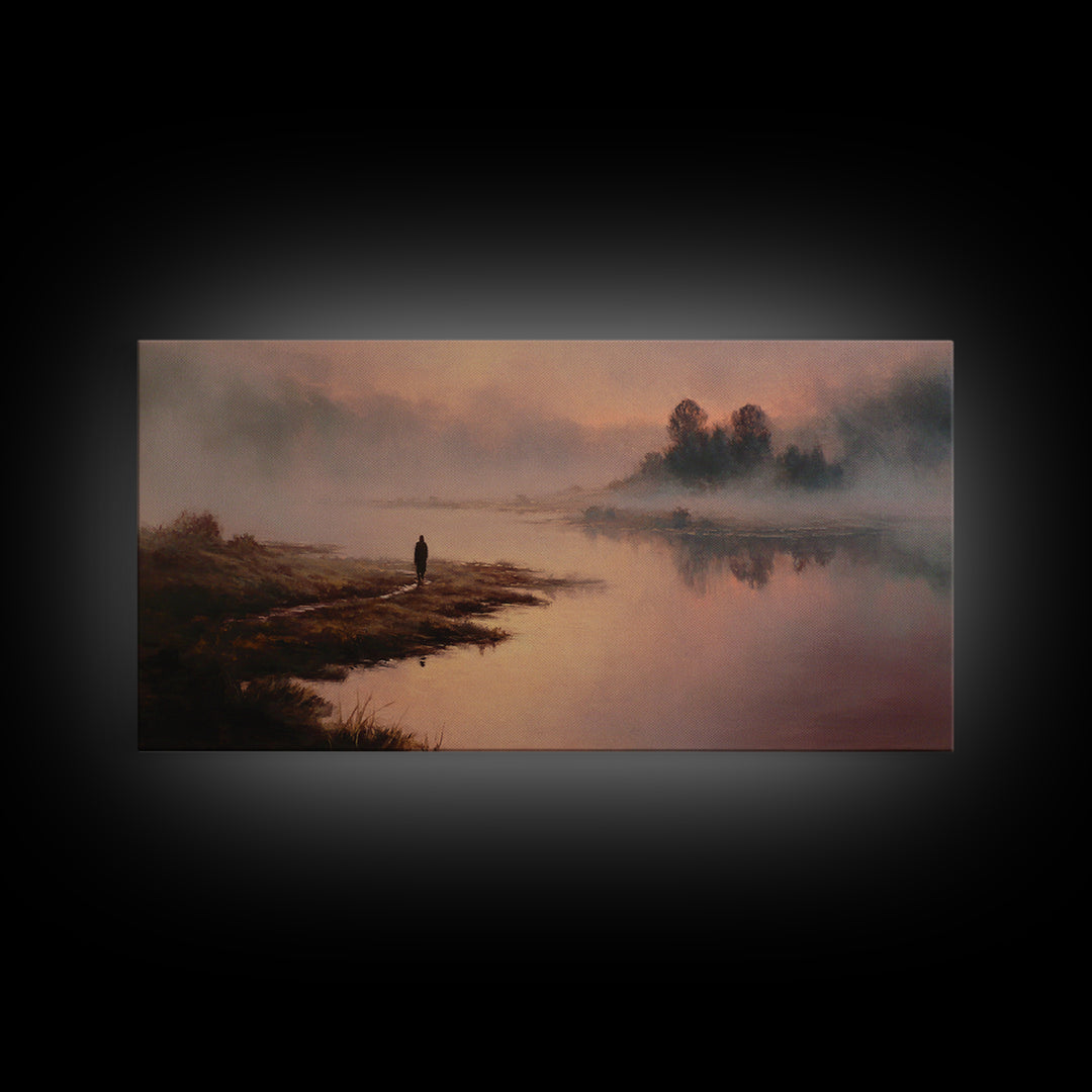 River Dawn Solitude | Framed Canvas Print | Christian Art Canvas | Jesus Painting | Christian Wall Art | Vintage Christian Art | Christian