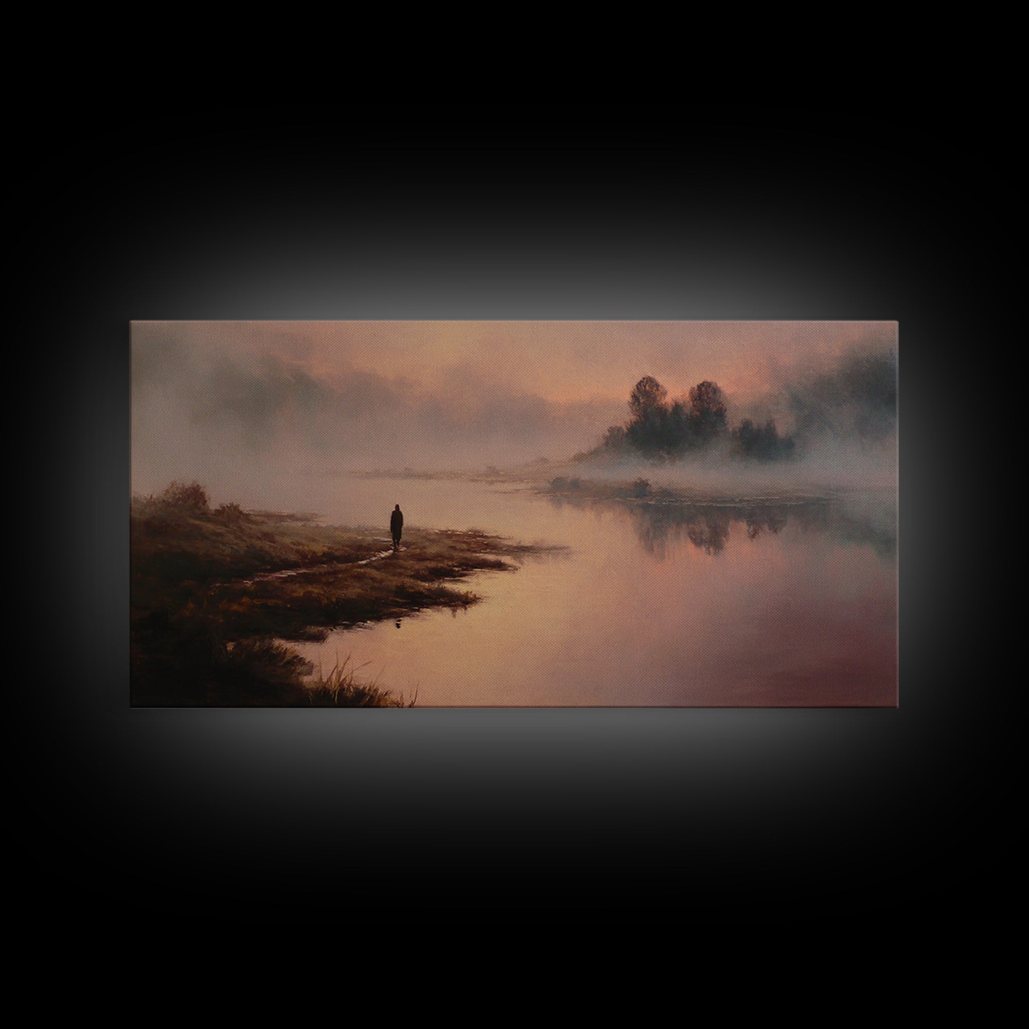 River Dawn Solitude | Framed Canvas Print | Christian Art Canvas | Jesus Painting | Christian Wall Art | Vintage Christian Art | Christian