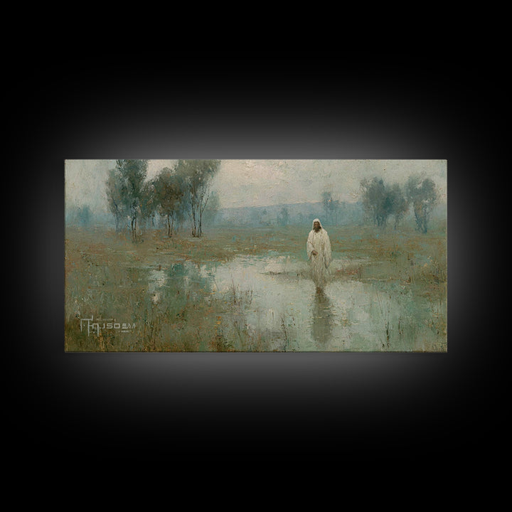 Silent Meadow Light – Framed Canvas Print – Christian Art Canvas – Jesus Painting – Christian Wall Art – Vintage Christian Painting – Chris