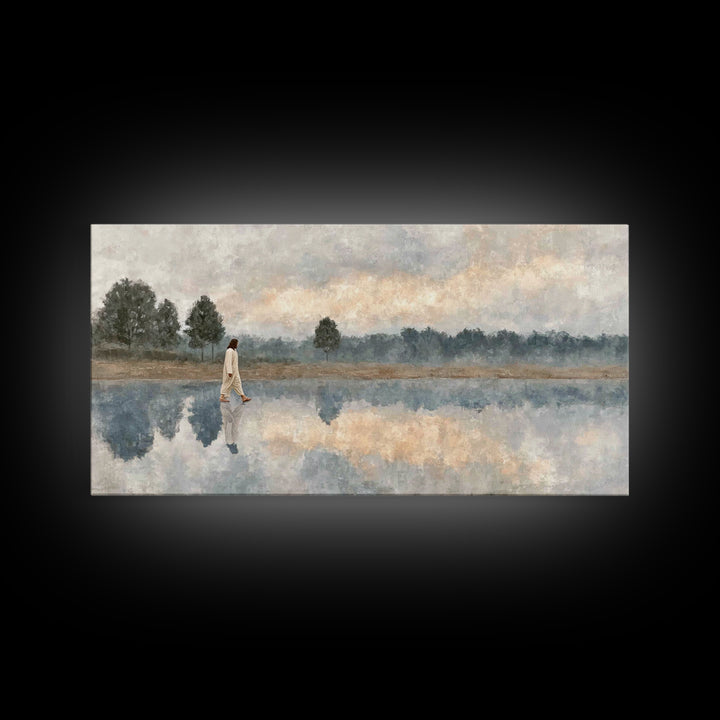 Shoreline Of Mercy – Framed Canvas Print – Jesus Painting – Christian Wall Art – Christian Art Canvas – Subtle Christian Paintings – Christ