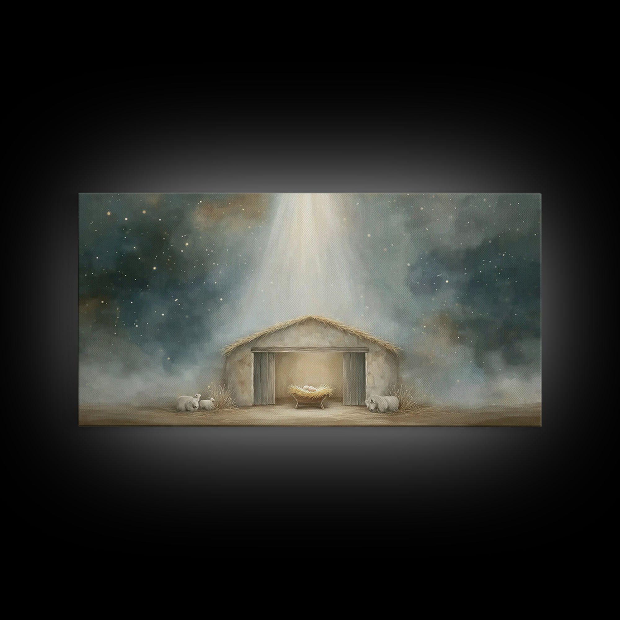 Starry Manger Peace – Framed Canvas Print – Christian Art Canvas – Christmas Art Prints – Christian Christmas Decor – Modern Christian Art