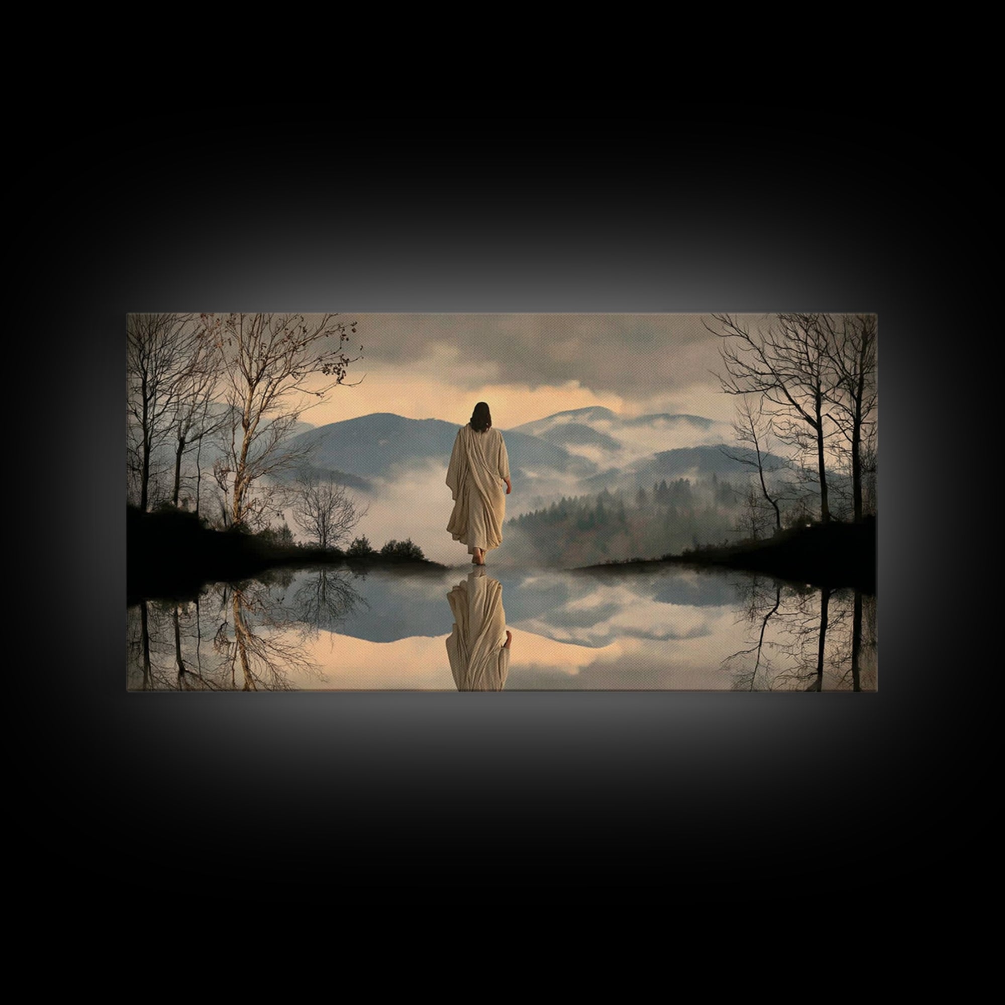 Mountain Peace Journey – Framed Canvas Print – Christian Wall Art – Jesus Painting – Christian Art Canvas – Moody Christian Art – Christian
