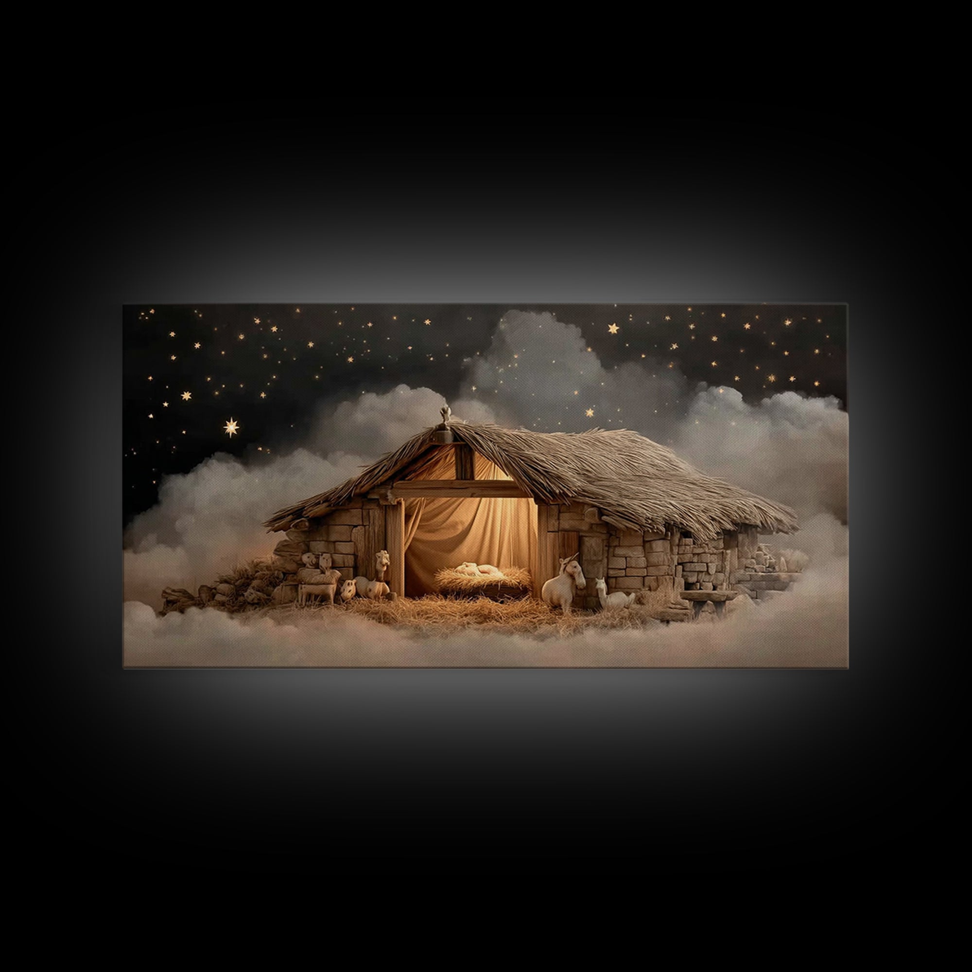 Holy Night Peace – Framed Canvas Print – Christian Art Canvas – Jesus Painting – Christmas Wall Art – Christian Christmas Art – Christian D