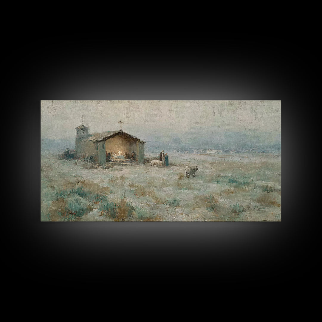 Humble Shelter – Framed Canvas Print – Christian Christmas Art – Christian Wall Art – Christmas Art – Christian Art Canvas – Christian Deco