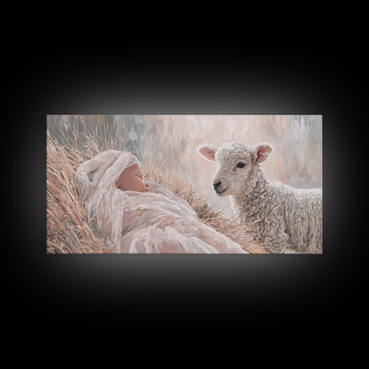 Lamb and Child – Framed Canvas Print – Jesus Painting – Christian Wall Art – Christian Art Canvas – Christian Christmas Art – Christian Dec