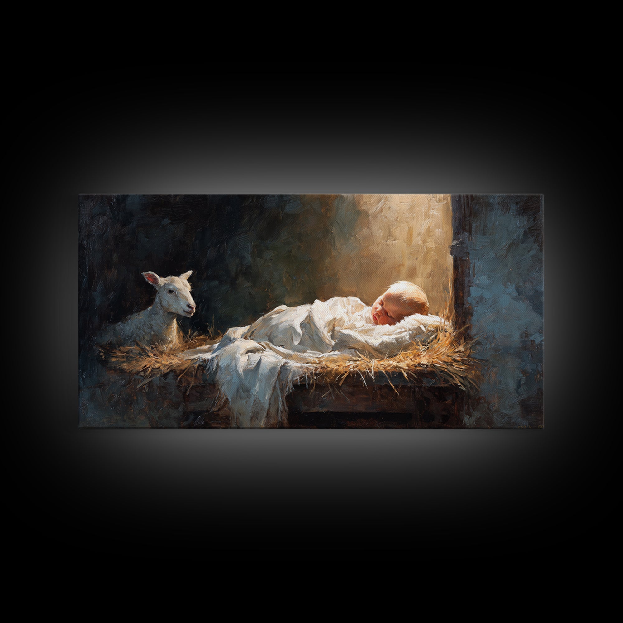 Holy Cradle Light – Framed Canvas Print – Christian Wall Art – Jesus Painting – Christian Art Canvas – Christian Christmas Art – Christian