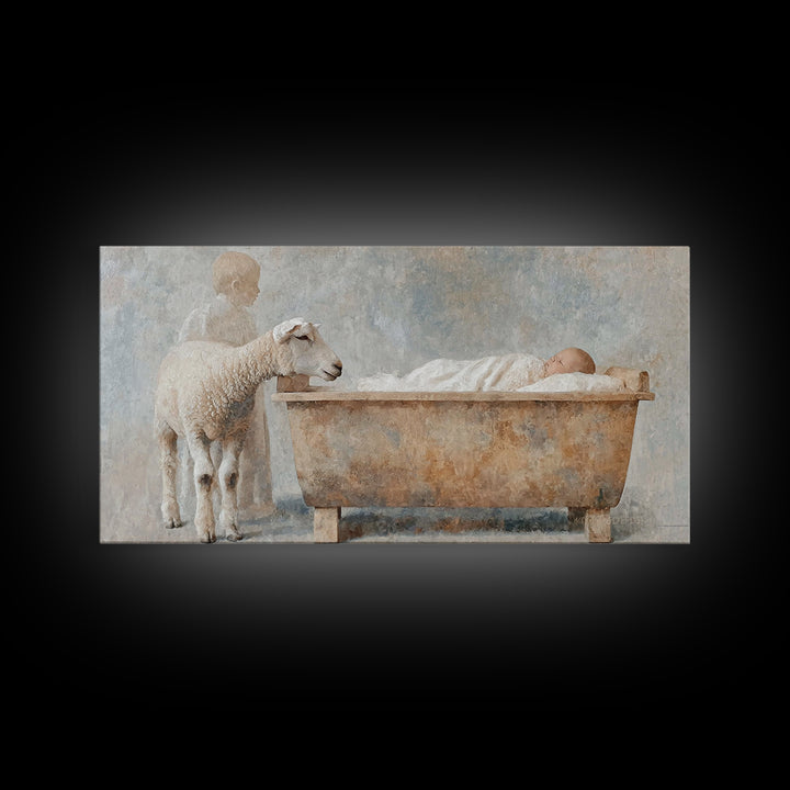 Lamb Of Peace | Framed Canvas Print | Christian Wall Art | Jesus Painting | Christian Art Canvas | Vintage Christmas Art | Christian Christ