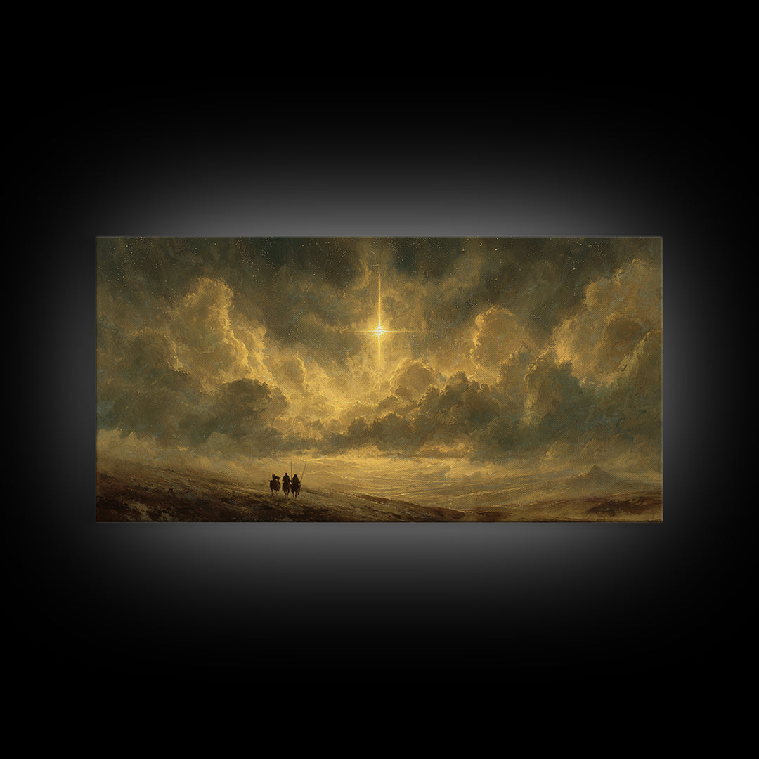 Journey By Starlight, Framed Canvas Print, Christian Art Painting, Moody Christmas Art, Christmas Wall Art, Christian Art Print