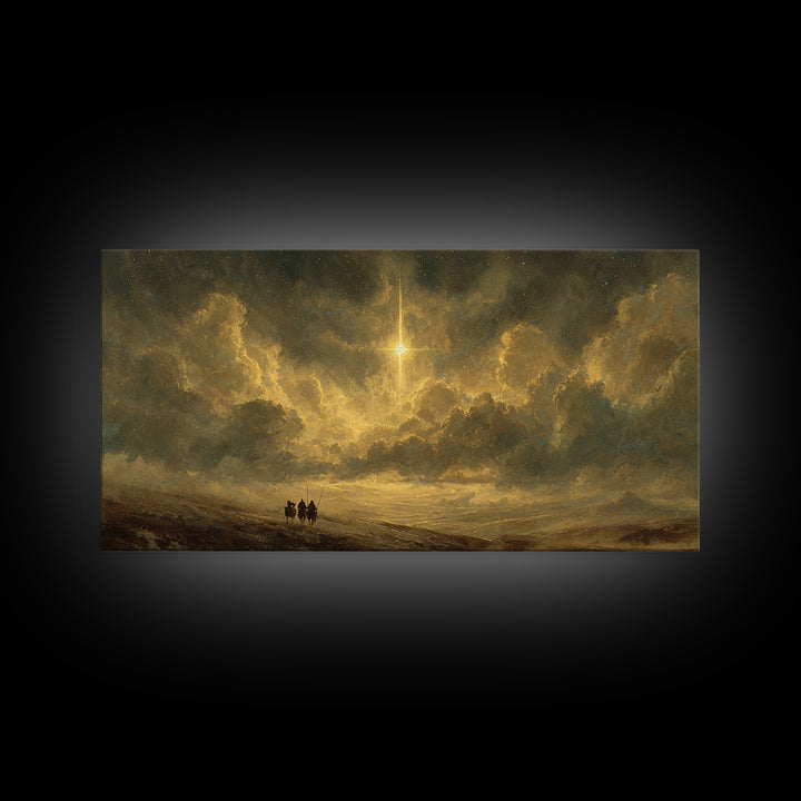 Journey By Starlight, Framed Canvas Print, Christian Art Painting, Moody Christmas Art, Christmas Wall Art, Christian Art Print