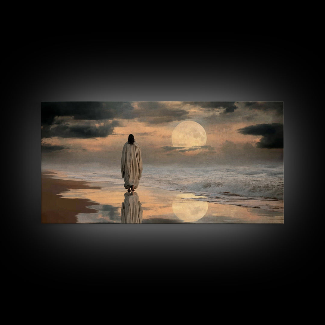 Moonlit Savior – Framed Canvas Print, Christian Art Canvas, Jesus Painting, Christian Wall Art, Moody Christian Art, Christian Gift